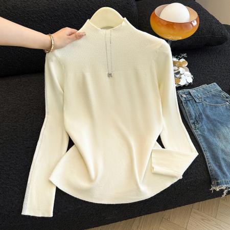 FA49561# 秋冬新款时尚洋气烫钻半高领长袖针织衫女百搭打底毛衣减龄上衣潮