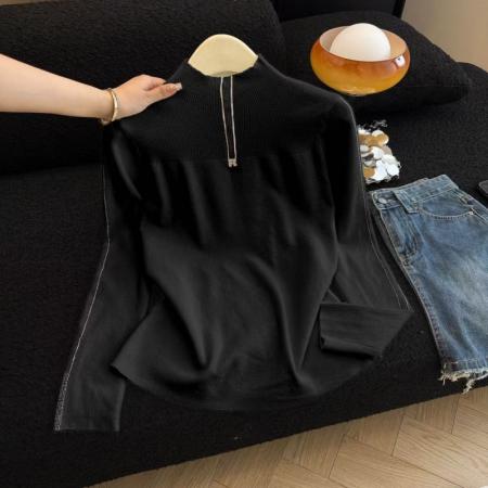 FA49561# 秋冬新款时尚洋气烫钻半高领长袖针织衫女百搭打底毛衣减龄上衣潮