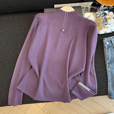 FA49561# 秋冬新款时尚洋气烫钻半高领长袖针织衫女百搭打底毛衣减龄上衣潮