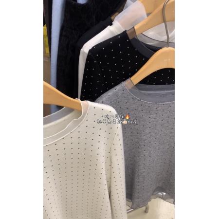 FA49562# 设计感小众网纱拼接波点长袖T恤女