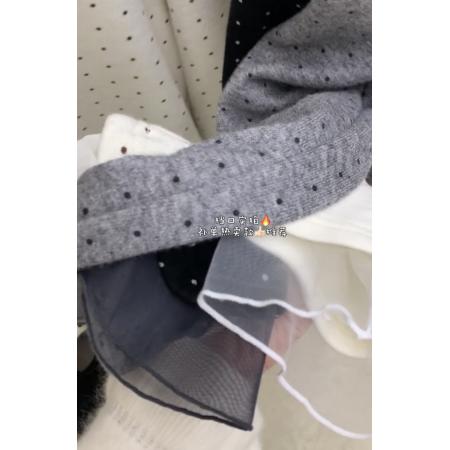 FA49562# 设计感小众网纱拼接波点长袖T恤女