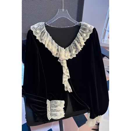 FA49567# 法式蕾丝花边拼接设计感衬衫新款温柔风漂亮小众上衣女