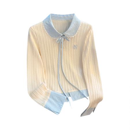 FA49571# 韩系格子拼接假两件长袖T恤女新款设计感修身百搭ins上衣