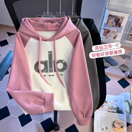 FA49572# 小个子宽松连帽短款卫衣女早秋新款撞色插肩袖时尚上衣