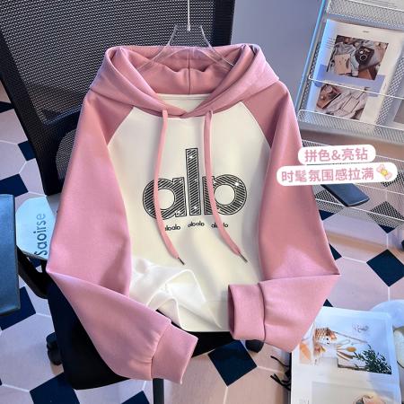 FA49572# 小个子宽松连帽短款卫衣女早秋新款撞色插肩袖时尚上衣