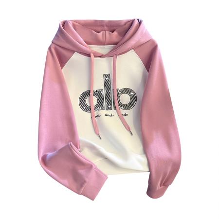 FA49572# 小个子宽松连帽短款卫衣女早秋新款撞色插肩袖时尚上衣