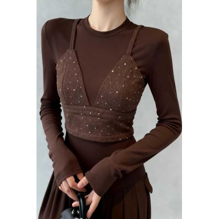 FA49577# 秋冬拼接假两...