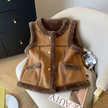 FA49583# 配包包加厚保暖皮毛一体马甲外套外搭上衣女时尚叠穿