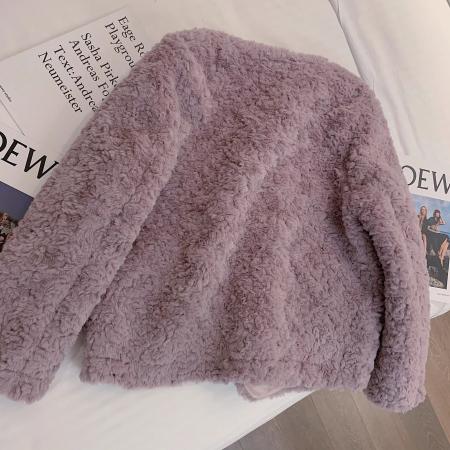 FA49587# 皮毛一体原版布料韩版温柔法式小香风羊羔毛外套女