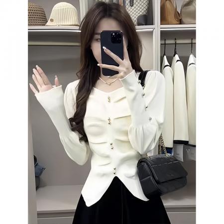 FA49589# 安迪绒洗水天猫品质收腰v领打底针织衫毛衣女