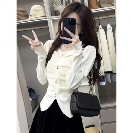 FA49589# 安迪绒洗水天猫品质收腰v领打底针织衫毛衣女