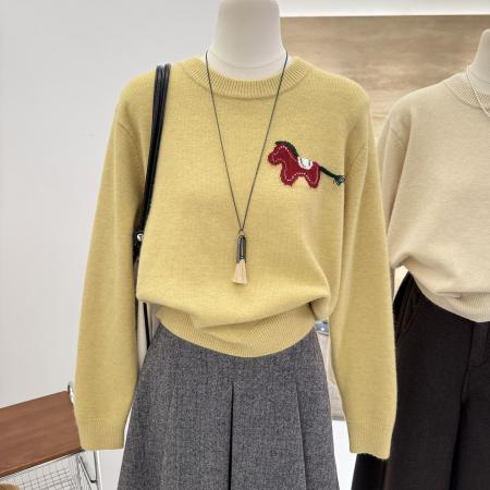 FA49592# 大码遮肚提花卡通针织衫圆领毛衣女秋冬时尚百搭打底宽松上衣