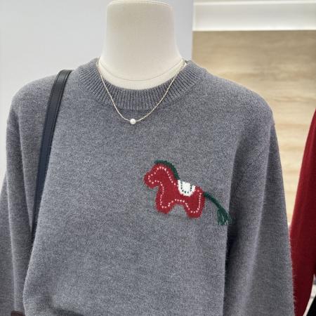 FA49592# 大码遮肚提花卡通针织衫圆领毛衣女秋冬时尚百搭打底宽松上衣