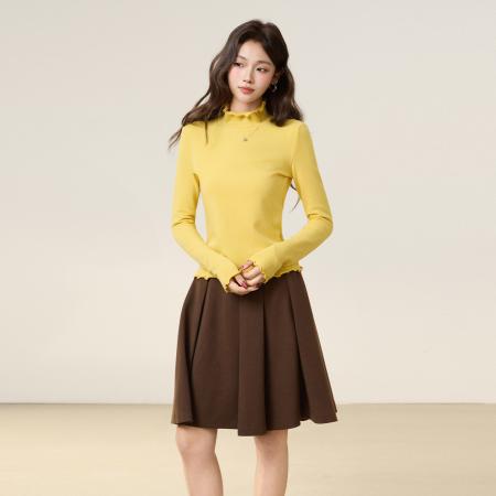 FA49600# 韩系木耳边半高领长袖针织衫女秋修身内搭打底衫显瘦上衣