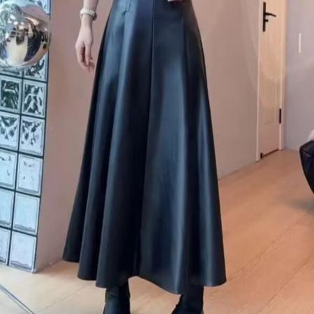 FA49603# 秋冬穿搭一整套新款高级感假两件红色毛衣女半身裙皮裙两件套