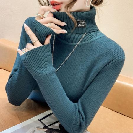 FA49614# 洋气一体绒女装新款毛衣百搭内搭加绒加厚高领针织衫