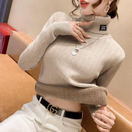FA49614# 洋气一体绒女装新款毛衣百搭内搭加绒加厚高领针织衫