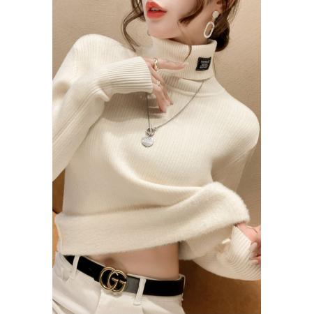 FA49614# 洋气一体绒女装新款毛衣百搭内搭加绒加厚高领针织衫