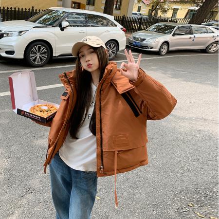 FA49616# 冬季新款外穿韩版宽松洋气拼接撞色短款欧货潮流棉服