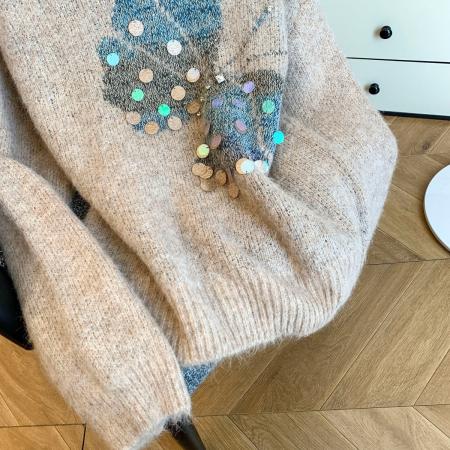 FA49617# 秋冬新款欧货蝴蝶亮片针织毛衣女慵懒风宽松显瘦洋气减龄女装