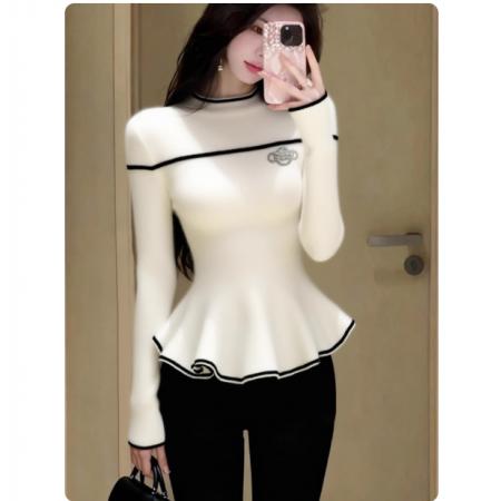 FA49618# 软糯白色毛衣女秋冬内搭轻奢高端巨好看独特漂亮气质修身针织上衣