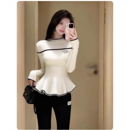 FA49618# 软糯白色毛衣女秋冬内搭轻奢高端巨好看独特漂亮气质修身针织上衣