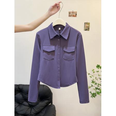 FA49620# 秋季设计感小众不撞款超好看独特漂亮高端欧货洋气紫色衬衫女