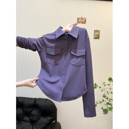 FA49620# 秋季设计感小众不撞款超好看独特漂亮高端欧货洋气紫色衬衫女