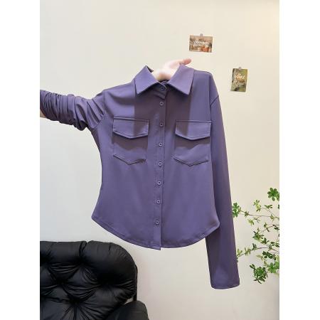 FA49620# 秋季设计感小众不撞款超好看独特漂亮高端欧货洋气紫色衬衫女
