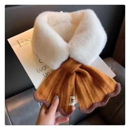 FA49630# 保暖围巾仿韩版秋冬季兔毛毛绒针织毛线毛领子女交叉女加厚毛围脖