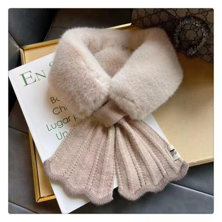 FA49630# 保暖围巾仿韩版秋冬季兔毛毛绒针织毛线毛领子女交叉女加厚毛围脖