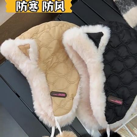 FA49631# 狐狸耳朵毛绒帽子女冬季可爱加厚加绒保暖骑车防寒东北护耳雷锋帽