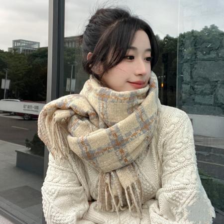 FA49634# 学院风小香风格子流苏围巾女秋冬仿羊绒韩版披肩保暖情侣围脖