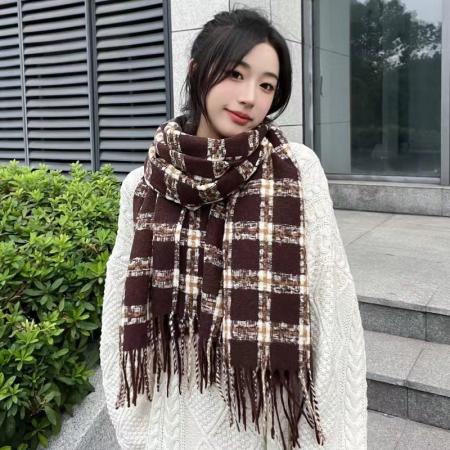 FA49634# 学院风小香风格子流苏围巾女秋冬仿羊绒韩版披肩保暖情侣围脖