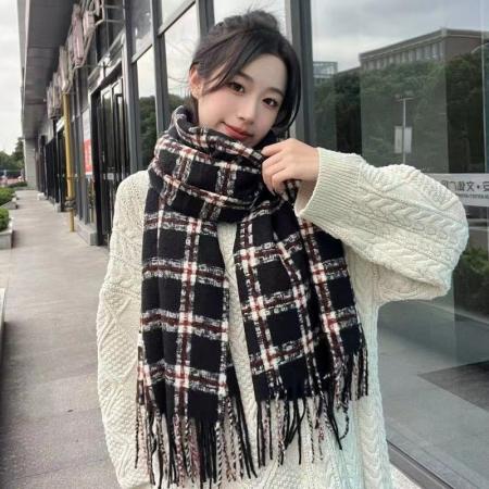 FA49634# 学院风小香风格子流苏围巾女秋冬仿羊绒韩版披肩保暖情侣围脖