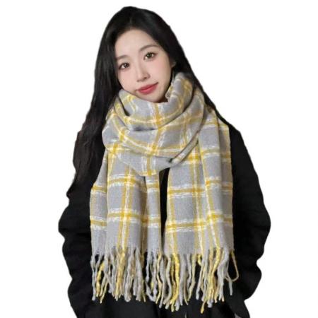 FA49634# 学院风小香风格子流苏围巾女秋冬仿羊绒韩版披肩保暖情侣围脖