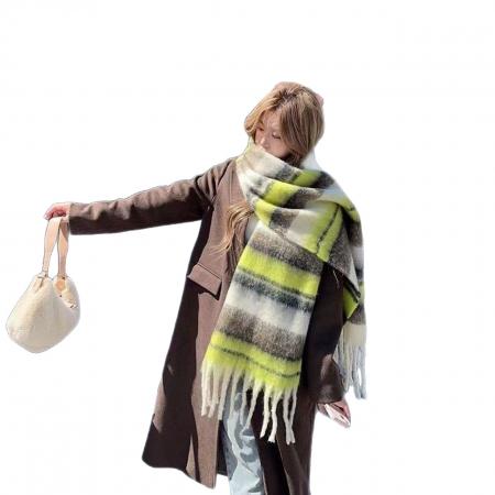 FA49635# 新款高级感拼色保暖加厚学生长款披肩彩色马海毛围巾女冬季