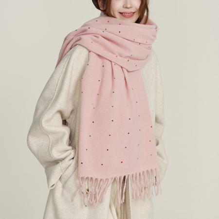 FA49636# 美拉德色单色点点围巾女秋冬季新款保暖加厚围脖学生韩版百搭披肩