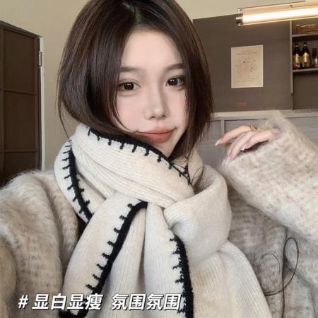 FA49637# 针织毛线围巾女冬季新款韩版围巾加厚学生情侣冬天百搭围脖