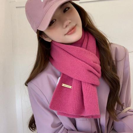 FA49638# 围巾冬季波尔多安可拉新款毛线针织纯色女士韩系加厚红色保暖百搭