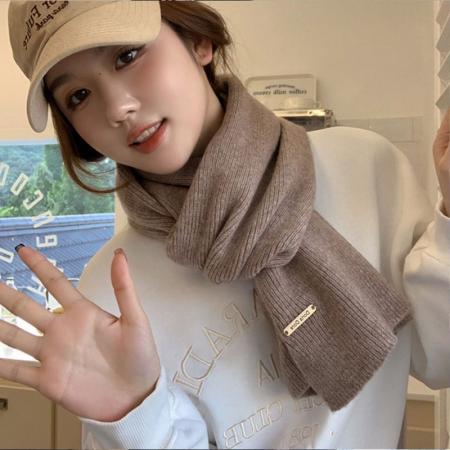 FA49638# 围巾冬季波尔多安可拉新款毛线针织纯色女士韩系加厚红色保暖百搭