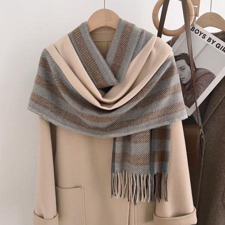 FA49639# 秋冬围巾女新款韩版简约仿羊绒格子保暖披肩时尚百搭流苏围脖