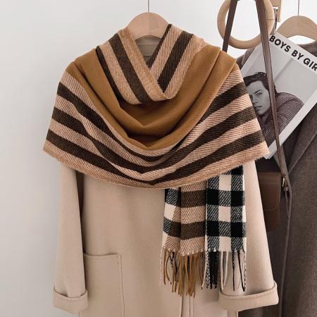 FA49639# 秋冬围巾女新款韩版简约仿羊绒格子保暖披肩时尚百搭流苏围脖