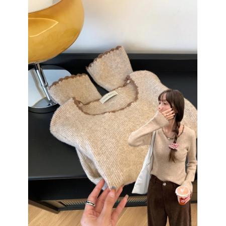 FA49647# 高级感圆领毛衣内搭打底衫女秋冬季新款洋气独特别致针织上衣