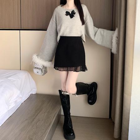 FA49648# 毛呢半身裙包臀裙女秋冬新款小个子百搭通勤呢子一步短裙