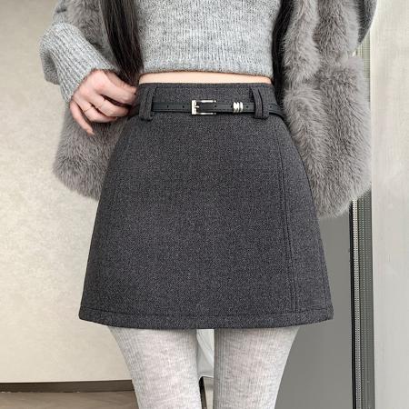 FA49649# 秋冬毛呢半身裙短款A字裙高腰直筒短裙修身显瘦高级灰色呢子