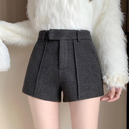 FA49653# 高级感辣妹a字靴裤女秋冬新款加厚毛呢高腰百搭显腿热裤短裤