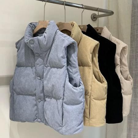 FA49668# 韩国chic粗灯芯绒立领羽绒马甲小个子短款加厚保暖坎肩