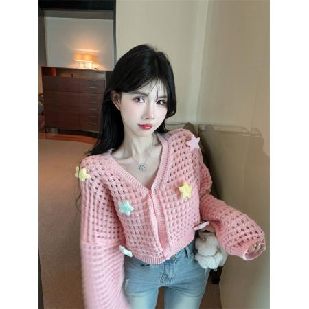 FA49681# 辣妹气质小星星温柔风甜美减龄镂空针织短款百搭外套