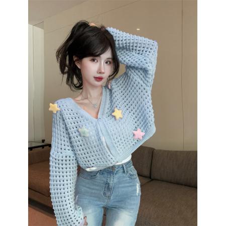 FA49681# 辣妹气质小星星温柔风甜美减龄镂空针织短款百搭外套